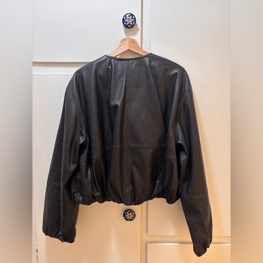 Madewell Black Cropped Leather Bomber Jacket - Picture 8 of 8